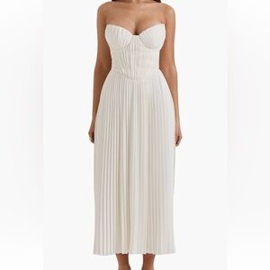 House of CB White Pleated Strapless Dress